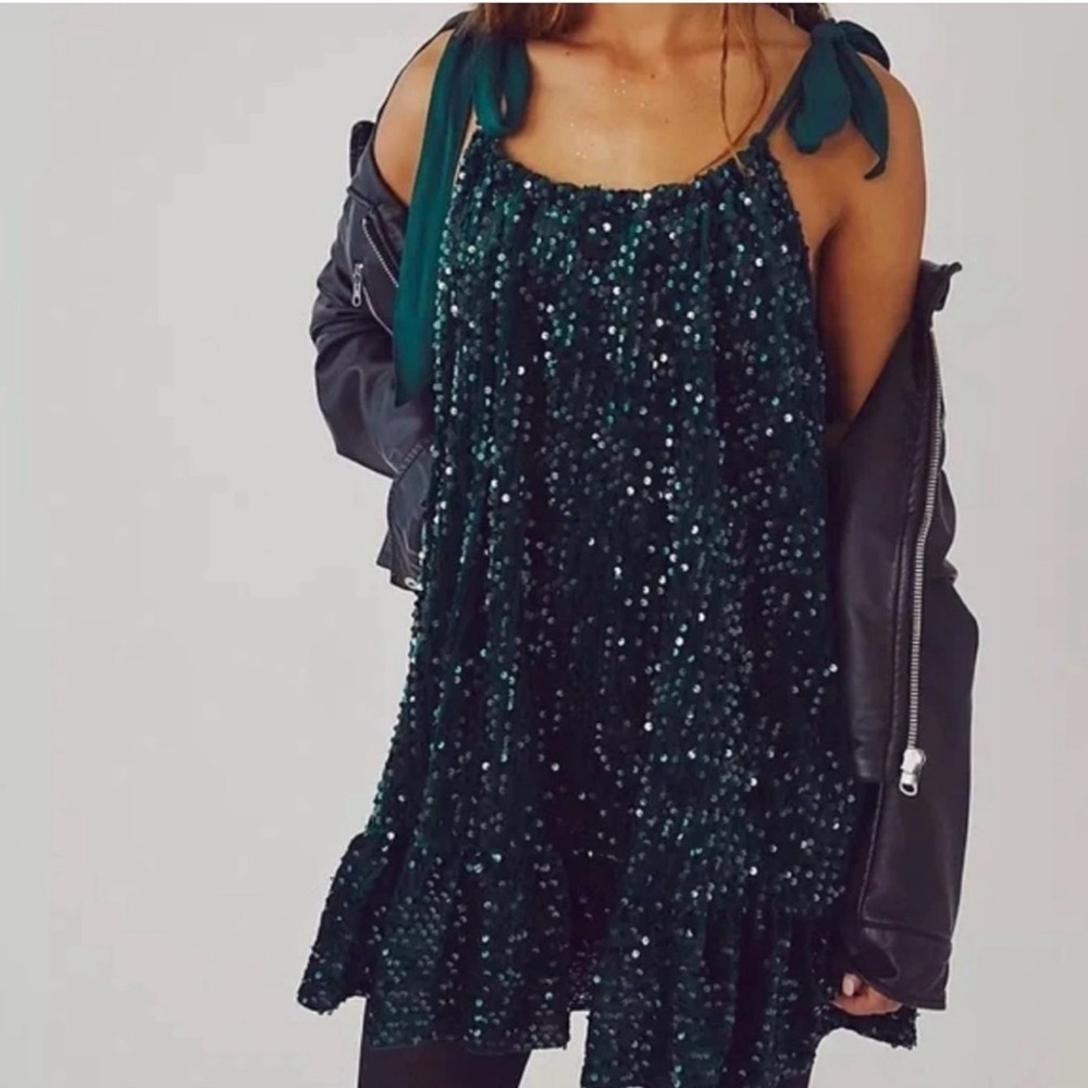 Free People Nova Green Convertible Sequin Mini Dress - Size Small